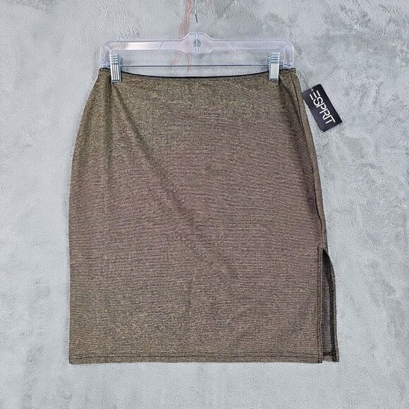 Vintage Y2K Esprit De Corp. Mini Skirt Womens S Metallic Gold Slit Deadstock NWT - Picture 1 of 7